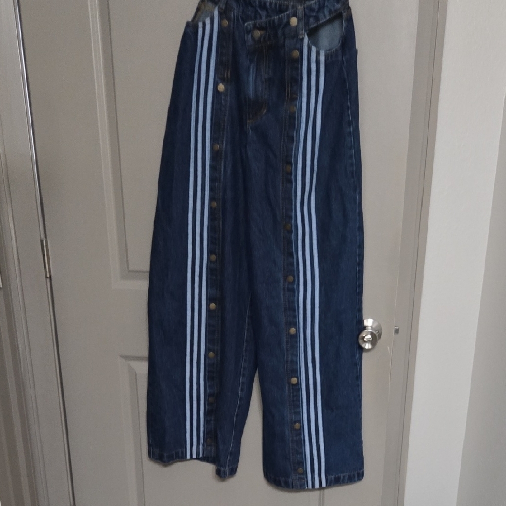 Adidas by Stella McCartney Dark Blue Wide-Leg Jeans with Light Blue Stripes